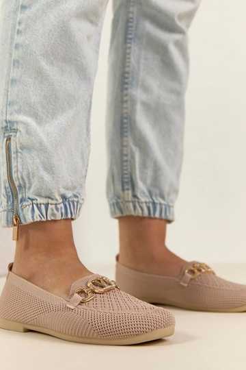 Mocasines de tela rosas con adorno dorado Bianca