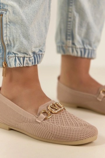 Mocasines de tela rosas con adorno dorado Bianca 2