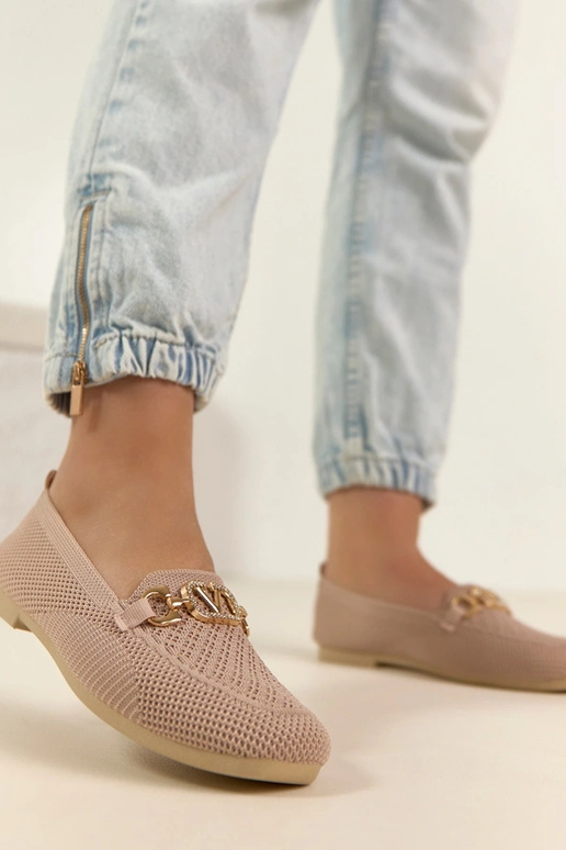 Mocasines de tela rosas con adorno...