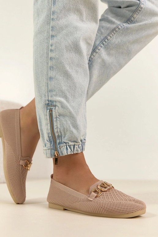 Mocasines de tela rosas con adorno...