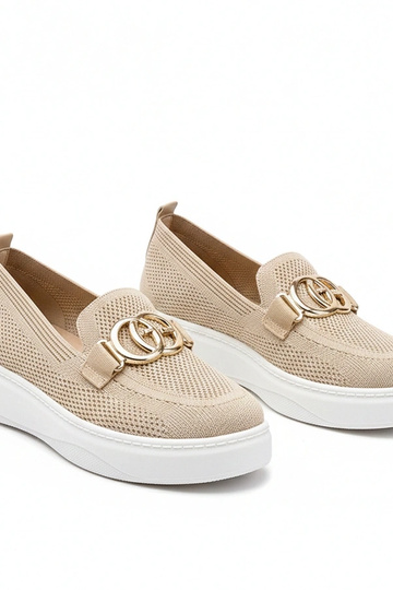 Zapatillas deportivas de tela color arena con hebilla Catherine