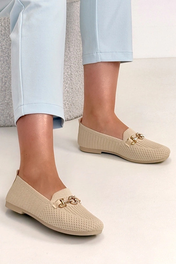Mocasines de tela color arena con adorno dorado Mathilde 2