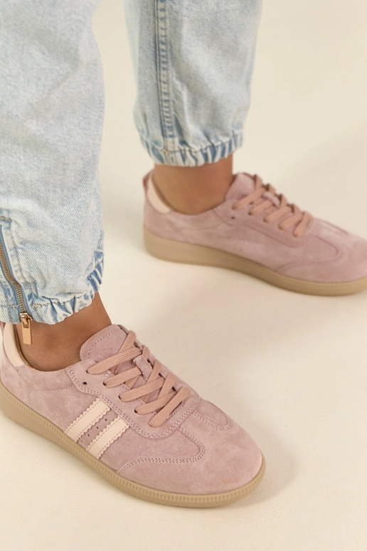Zapatillas deportivas de cuero rosas...