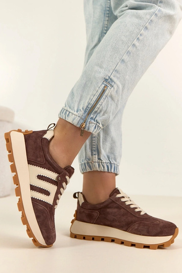 Zapatillas deportivas de piel color chocolate con plataforma Filippo 2