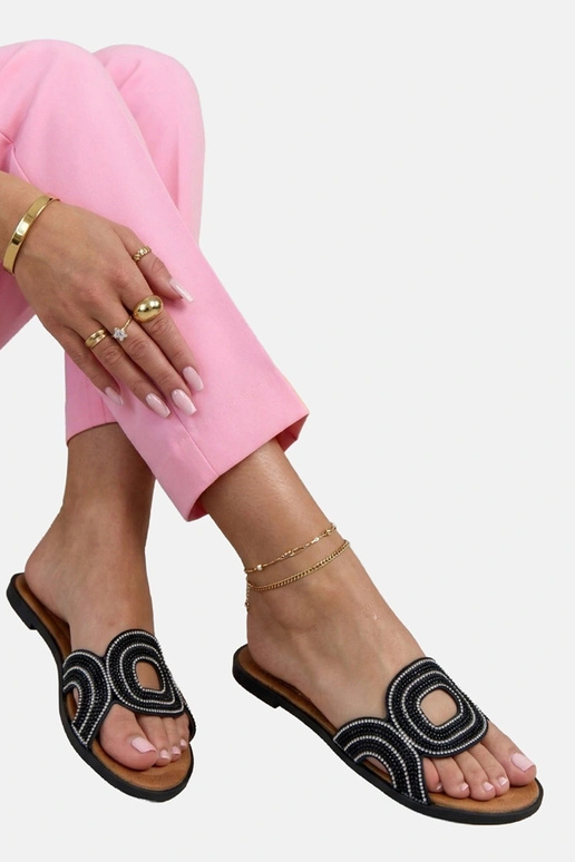 Zuecos negros adornados con strass Olivia