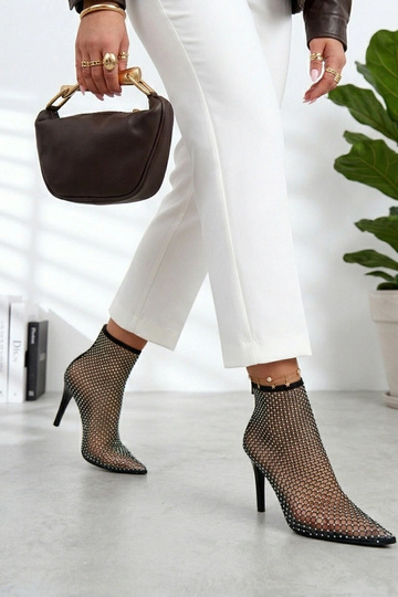 Zapatos de malla de tacón con circonitas Harper color negro 2