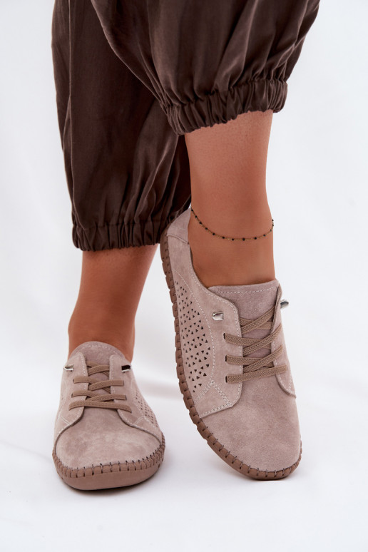 con elementos calados zapatos FemeninoActivadoturalnego de gamuzau beige Feliva