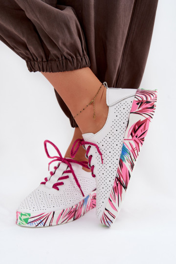 Zapatos de piel para mujer con plataforma estampada color rosa Femela