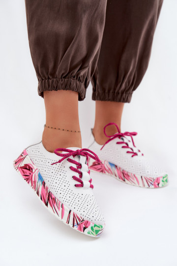 Zapatos de piel para mujer con plataforma estampada color rosa Femela 2