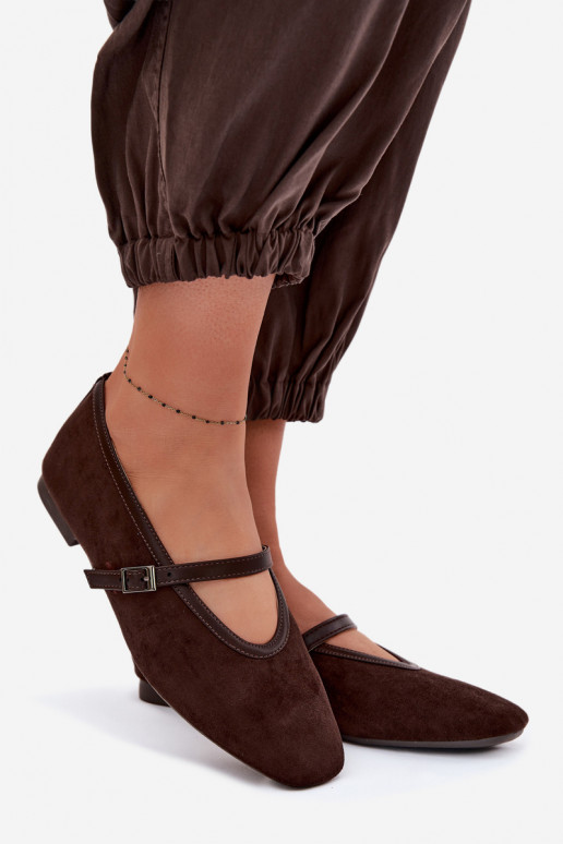 bailarinas con correas de gamuza ecológicaoAe CzekoladoAe Felora