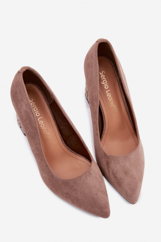 Zapatos de gamuza con un tacón elegante Sergio Leone PB216 color marrón