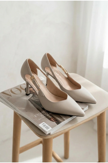Zapatos de tacón con cortes y hebillas Vinceza 62288 color gris