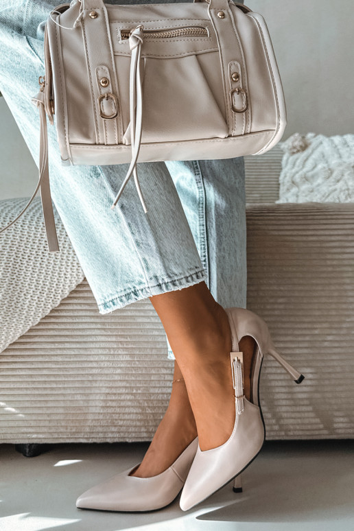 Zapatos de tacón con cortes y hebillas Vinceza 62288 color gris