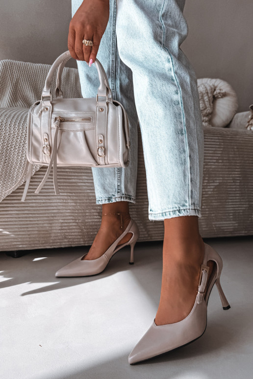 Zapatos de tacón con cortes y hebillas Vinceza 62288 color gris