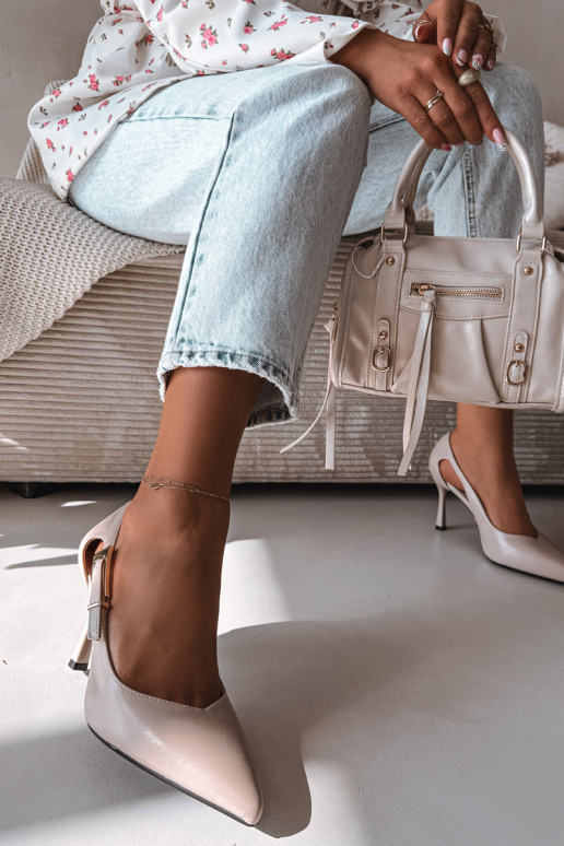 Zapatos de tacón con cortes y hebillas Vinceza 62288 color gris