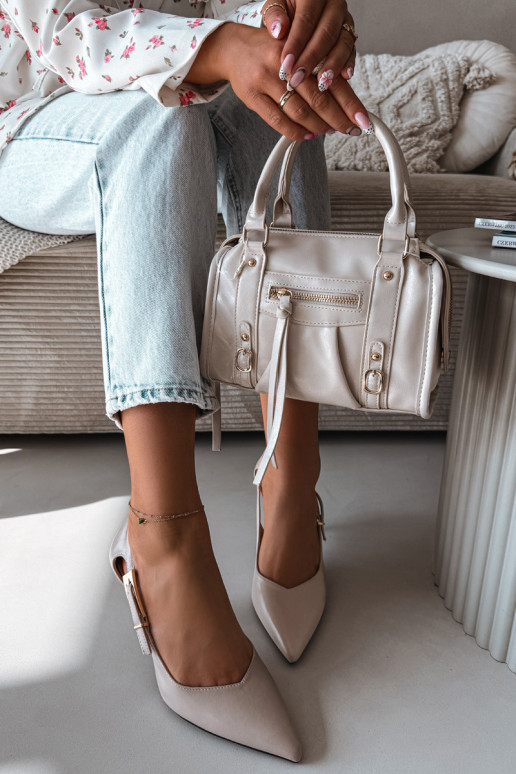 Zapatos de tacón con cortes y hebillas Vinceza 62288 color gris