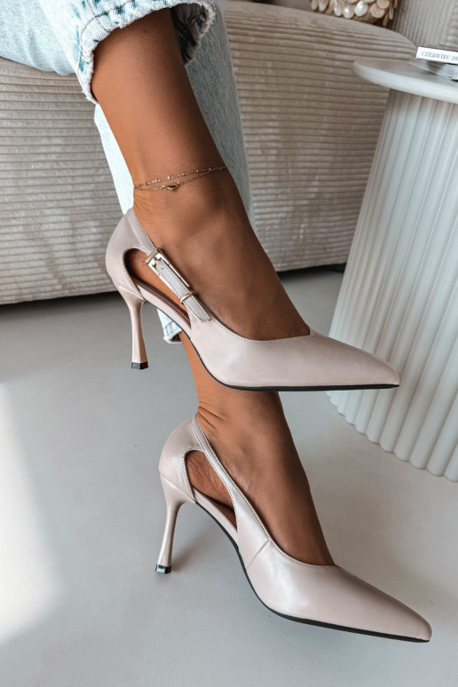 Zapatos de tacón con cortes y hebillas Vinceza 62288 color gris