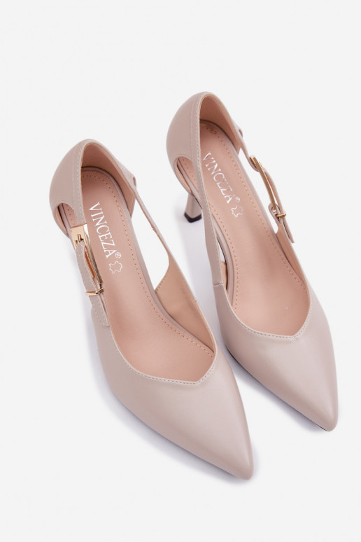 Zapatos de tacón con cortes y hebillas Vinceza 62288 color gris