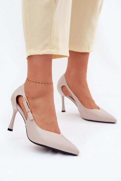 Zapatos de tacón con cortes y hebillas Vinceza 62288 color gris