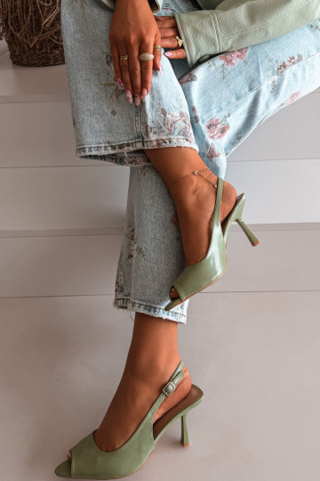 Sandalias de mujer con tacones finos color verde Sevina 2