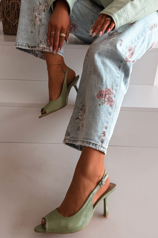 Sandalias de mujer con tacones finos color verde Sevina