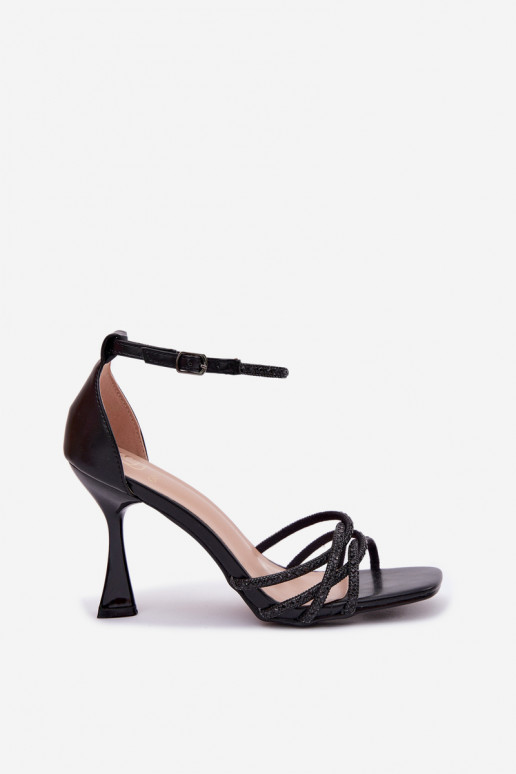 Sandalias de mujer con tacones con ojos brillantes de color negro Redira