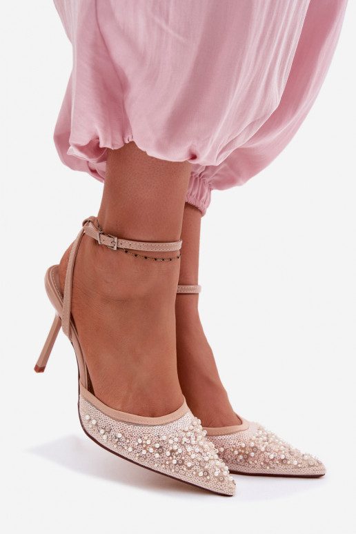 Sandalias de mujer con tacones finos Decorado con brillo I color coralikami beige Nedira