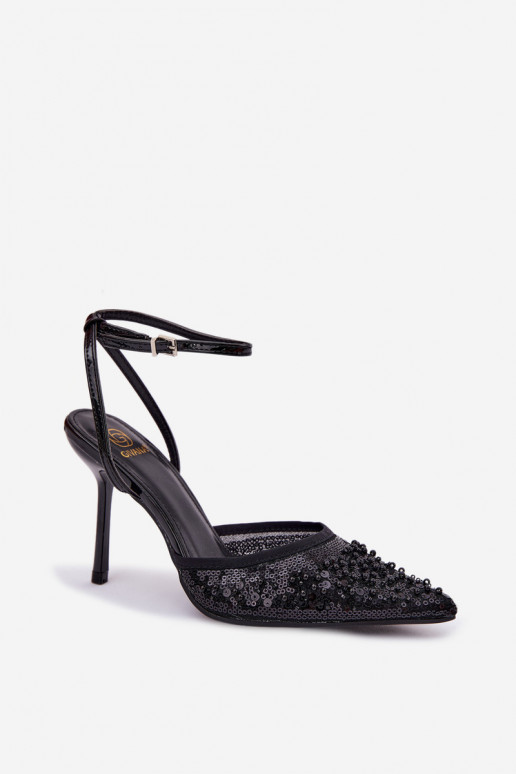 Sandalias de mujer con tacones finos Decorado con brillo I color coralikami de color negro Nedira