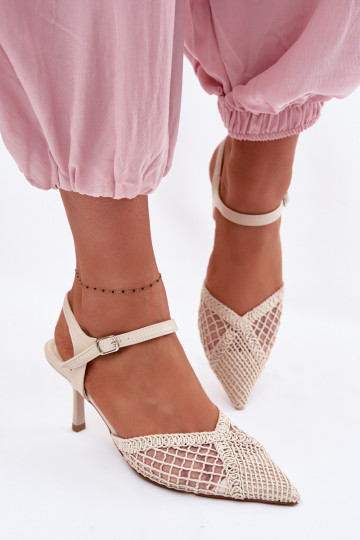 Sandalias estampadas con red y tacones delgados de color marfil Idira