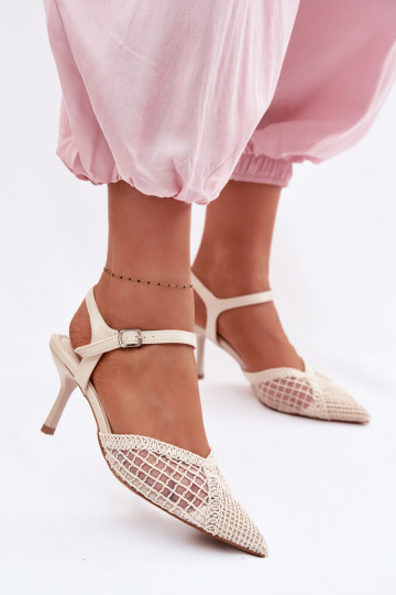 Sandalias estampadas con red y tacones delgados de color marfil Idira 2