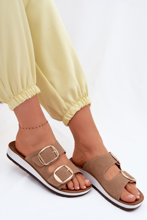 zapatillas de mujer Ze color doradomi con hebillasmi Inblu CP000061 color marrón