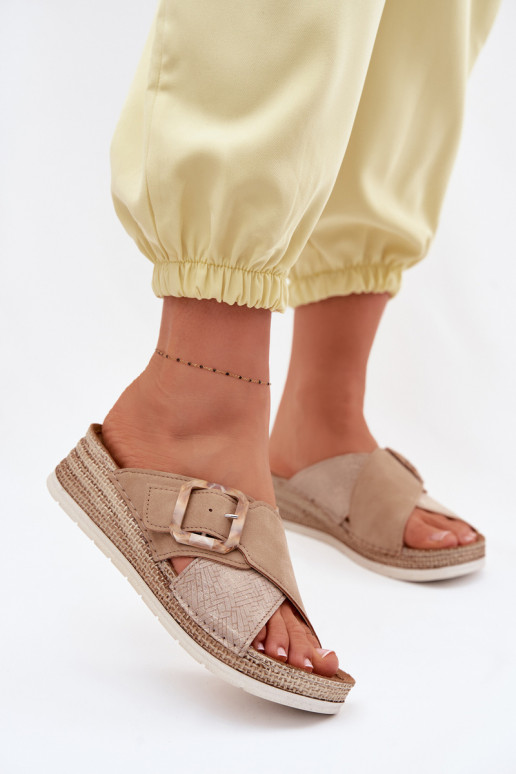 zapatillas de mujer con una plataforma para decorar con hebillas Inblu RV000012 color marrón