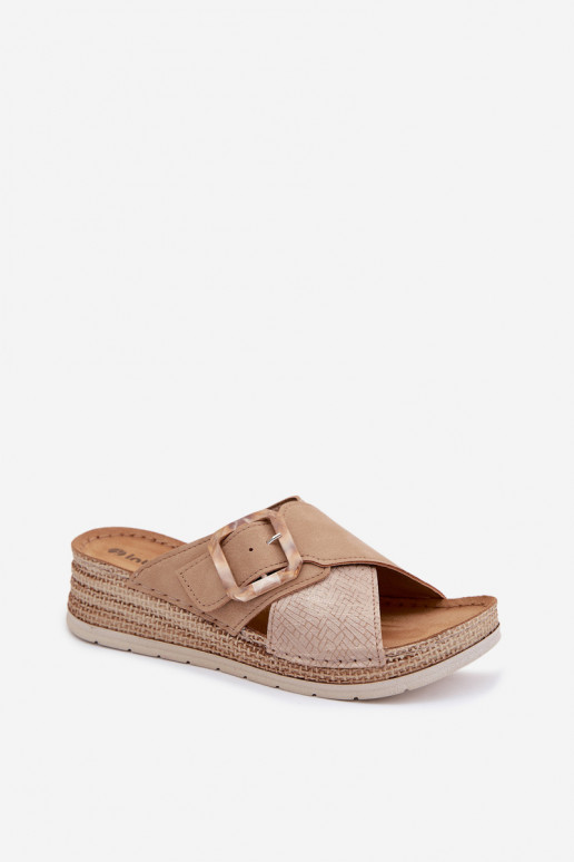 zapatillas de mujer con una plataforma para decorar con hebillas Inblu RV000012 color marrón