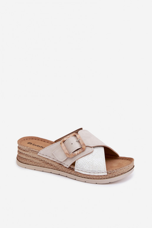 zapatillas de mujer con una plataforma para decorar con hebillas Inblu RV000012 color marfil