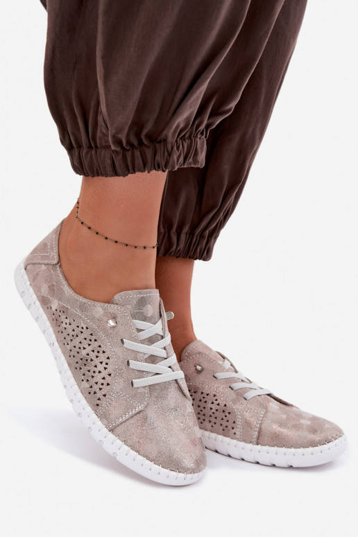 con elementos calados zapatos FemeninoActivadoturalnego de gamuzau beige-color dorado Feliva