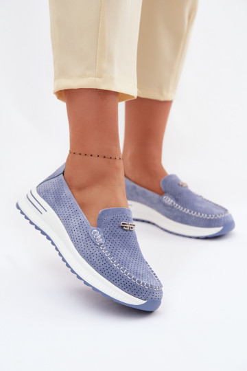 Mocasines de mujer de ante Demela color azul