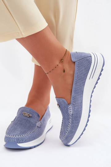 Mocasines de mujer de ante Demela color azul 2