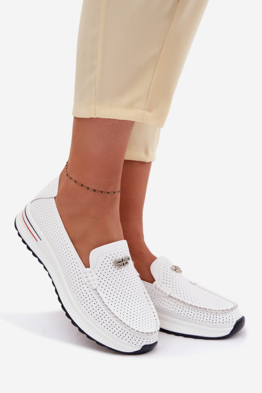 mocasines de mujerActivadoturalnej Skóry el color blanco Demela