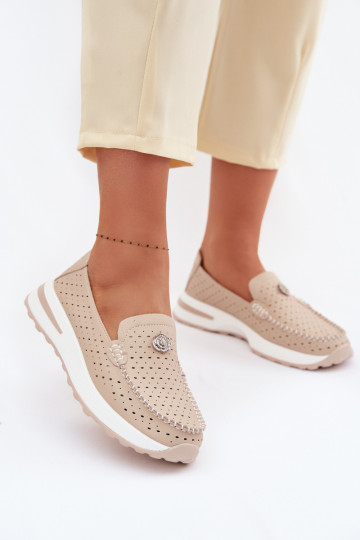 con elementos calados mocasines de mujerActivadoturalnej Skóry beige Kemela 2
