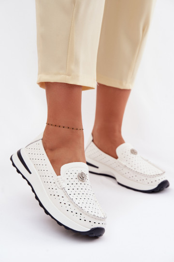 con elementos calados mocasines de mujerActivadoturalnej Skóry el color blanco Kemela 2