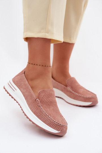 Mocasines de mujer de ante rosa Pevina 2