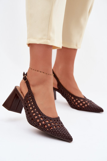 Sandalias de tacón alto para mujer color marrón chocolate con patrones Kedira