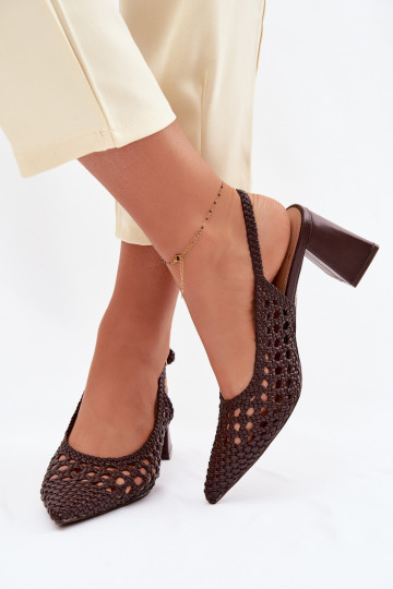 Sandalias de tacón alto para mujer color marrón chocolate con patrones Kedira 2