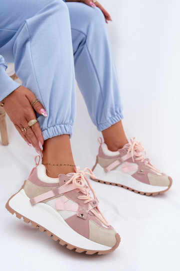 Zapatillas deportivas de mujer de ante rosa con plataforma GOE TT2N4022
