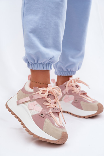 Zapatillas deportivas de mujer de ante rosa con plataforma GOE TT2N4022 2