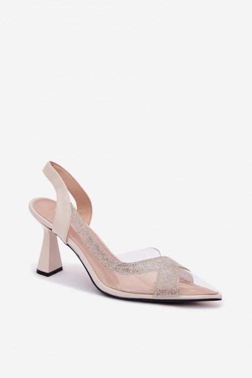 Ver a través de sandalias con ojos centelleantes con tacones Vinceza 62282 color marfil