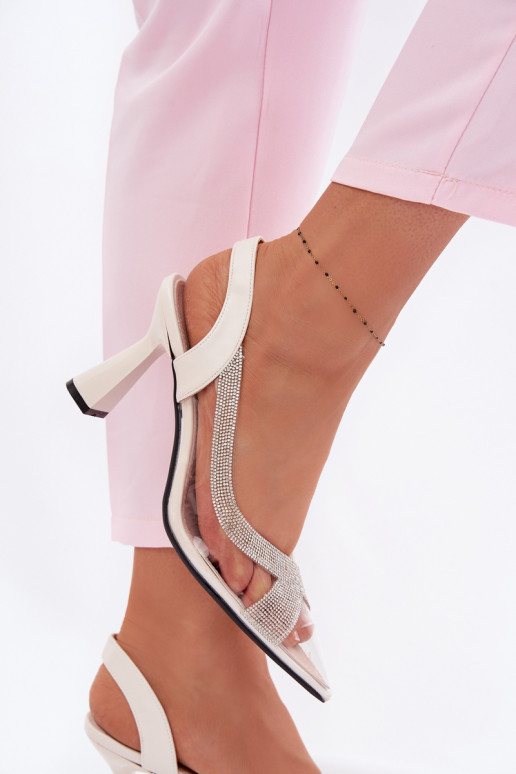 Ver a través de sandalias con ojos centelleantes con tacones Vinceza 62282 color marfil