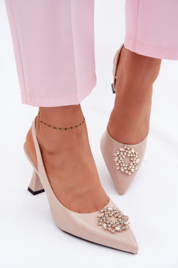 Sandalias de tacón alto color arena con adornos Vinceza 62277