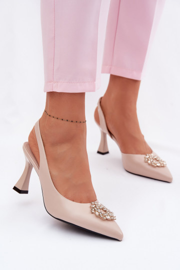 Sandalias de tacón alto color arena con adornos Vinceza 62277 2