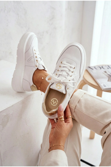 Zapatillas deportivas de cuero para mujer con plataforma Vinceza 39976 color blanco